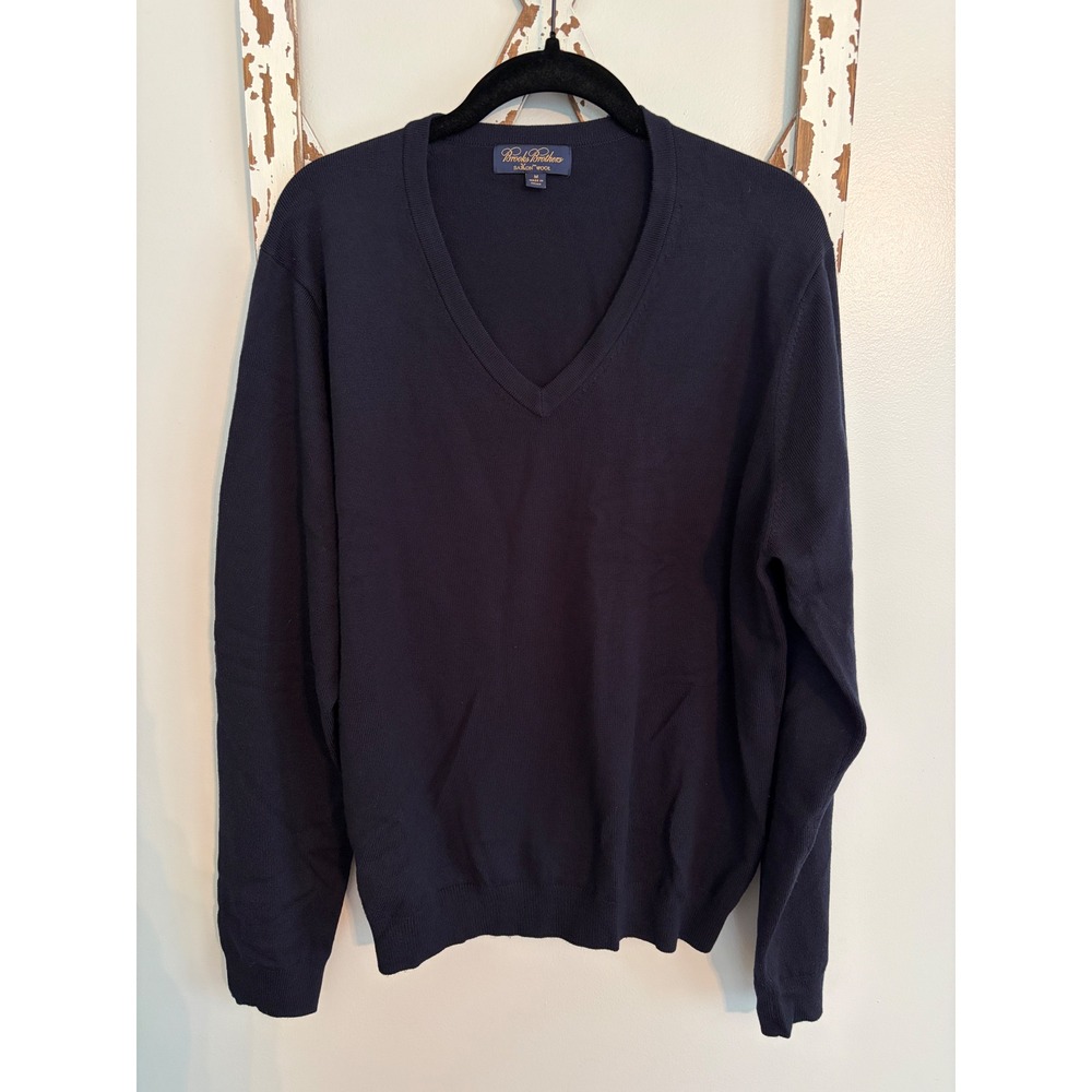 Brooks Brothers‎ Saxxon Wool Sweater Men's M V-Neck Blue Refined Preppy Luxe